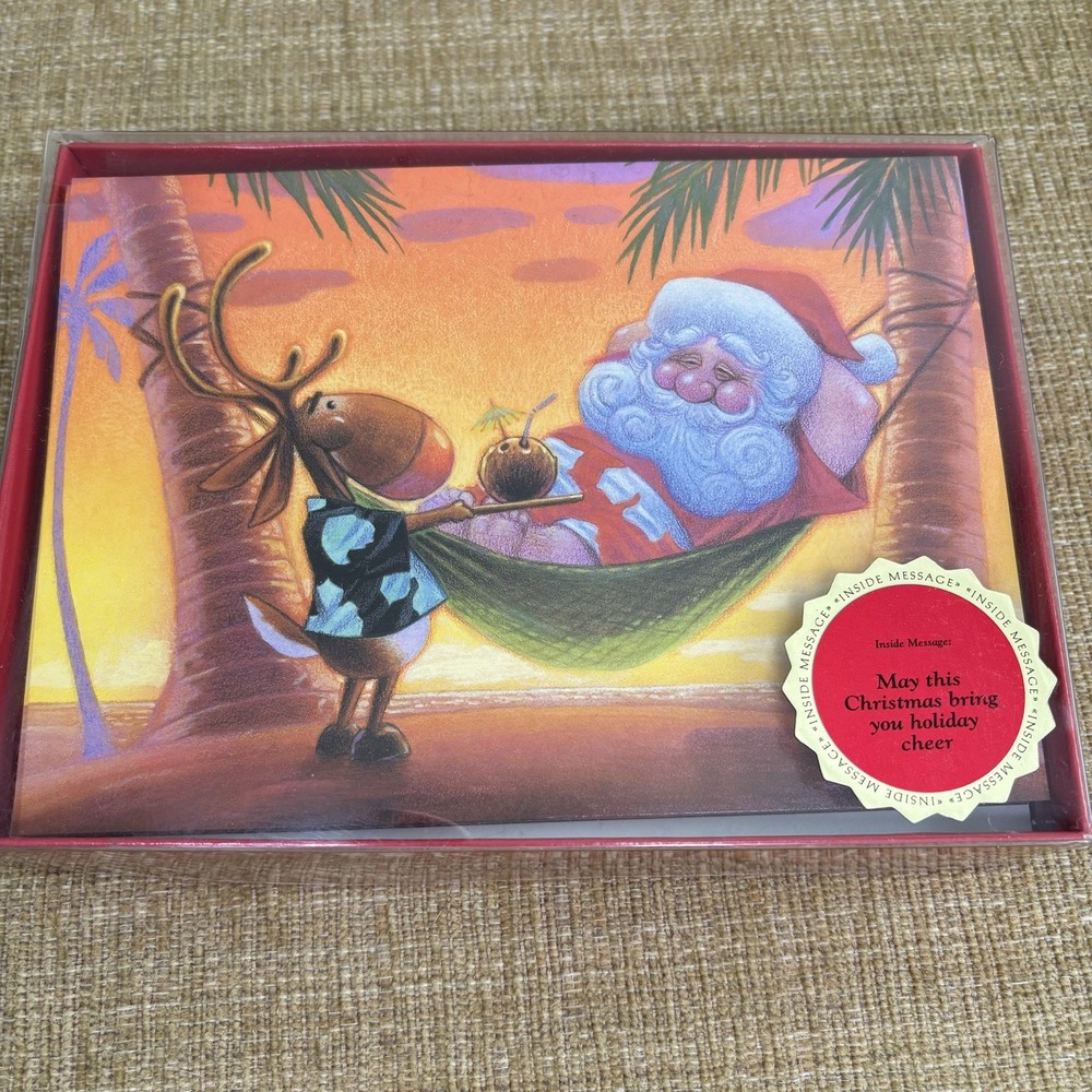Vintage Mele Kalikimaka Hawaiian Christmas Cards Santa Hammock Island Heritage